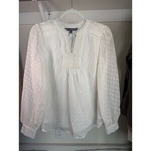 Sharagano Women's White Eyelet Blouse Size Small Professional Work Wear